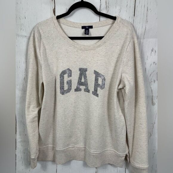Gap Women’s Fleece Sweatshirt Oatmeal with Metallic Logo - Picture 1 of 5